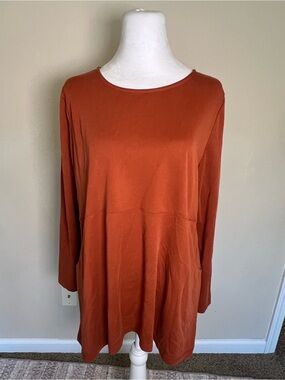 Soft Surroundings Brown Solid Knit Scoop Neck Long Sleeve Tunic Pockets PL